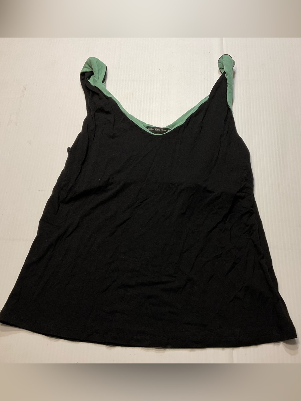 Central Park West Y2K Tank Top Black Green Accent Twist Strap Shelf Bra Sz M
